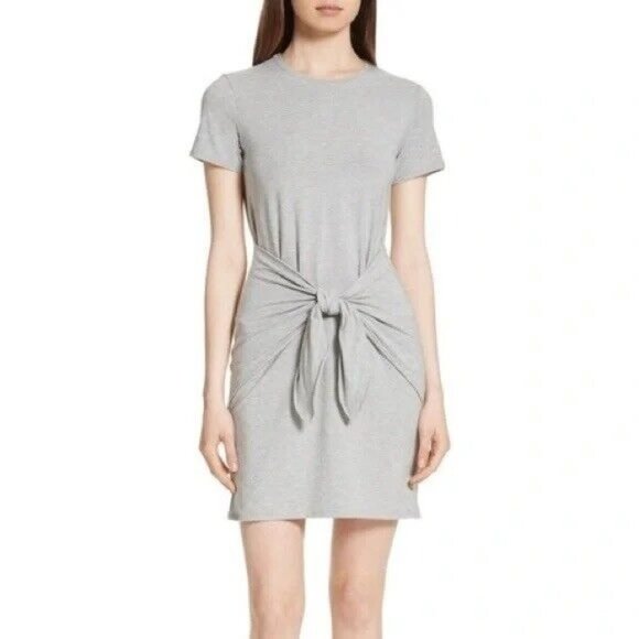 Theory Dresses & Skirts - Theory Dakui Melange Jersey Knit Gray Tie Front Stretch Dress Size L